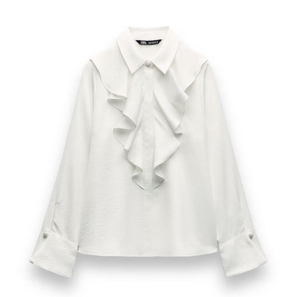 Zara White Ruffled Blouse